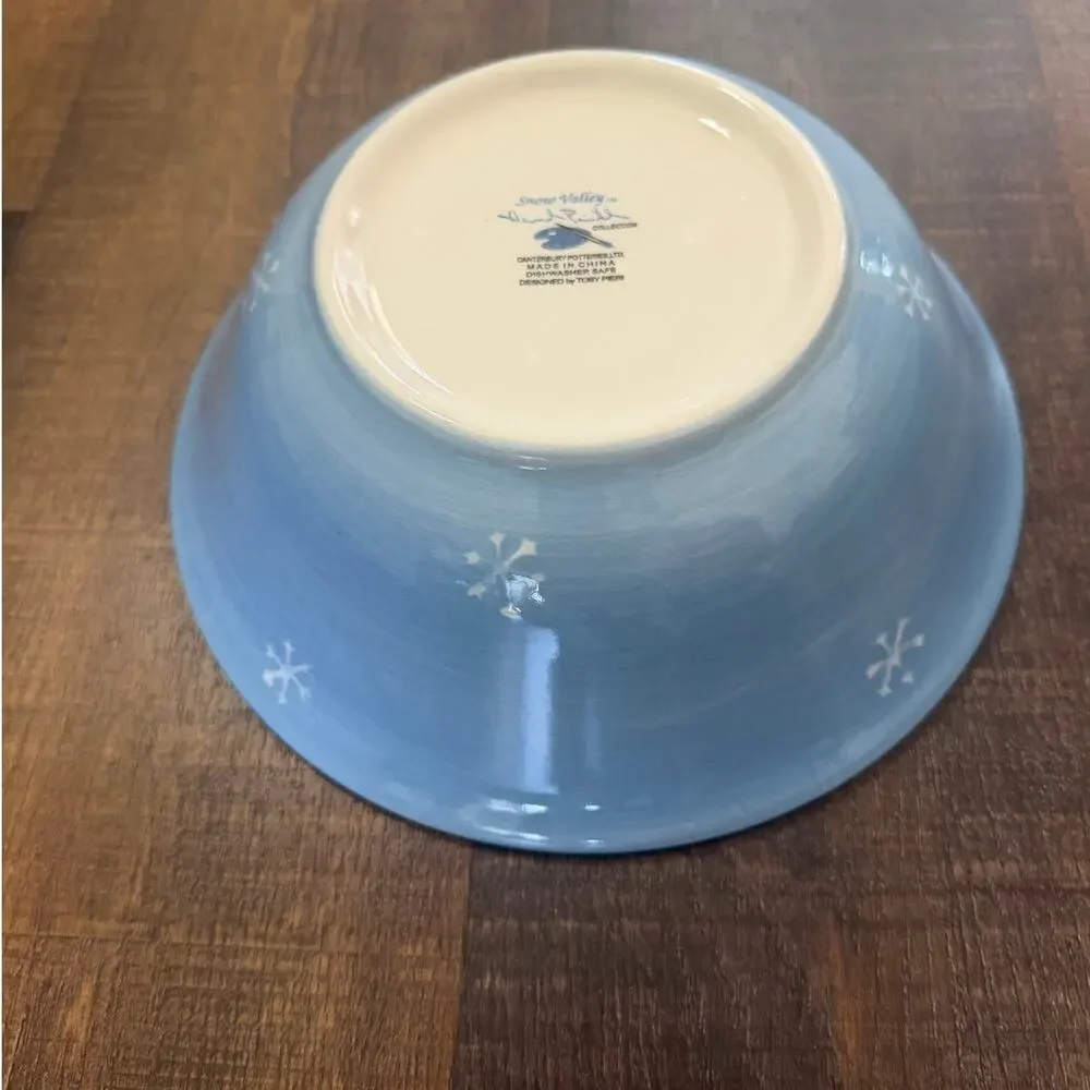 Hidden Valley Snow Valley Snowman Serving Bowl Blue White Winter Pottery